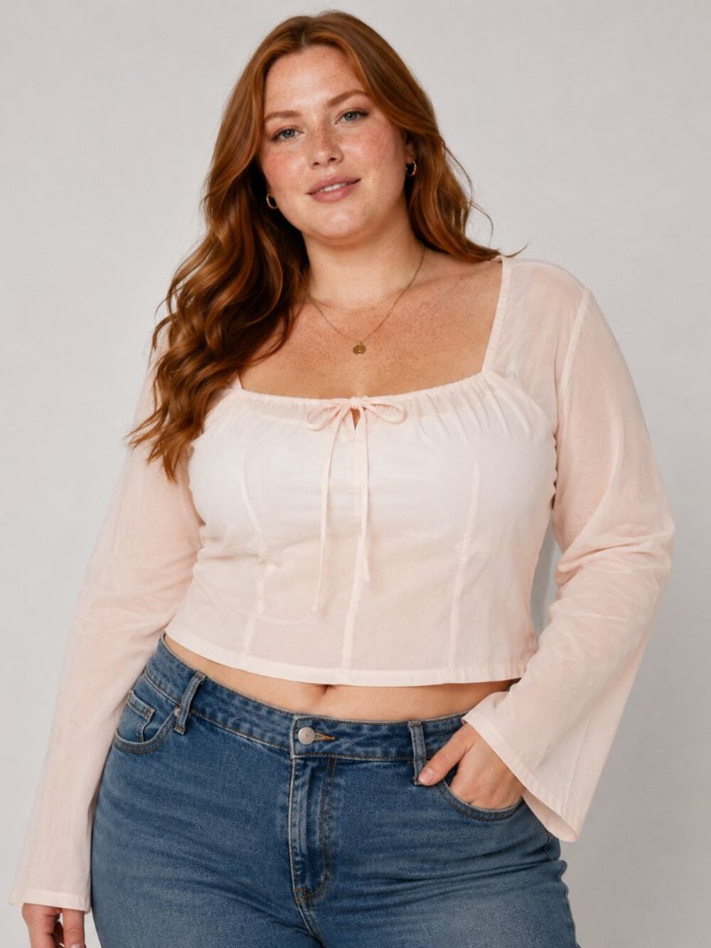 NWT Wild Fable XXL Cream Peasant Crop Top Bell Sleeves - Lined + Semi Sheer